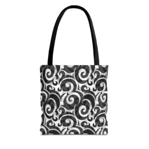 Monochrome Swirl AOP Tote Bag – Black & White Spiral Pattern - Dekodix Shop